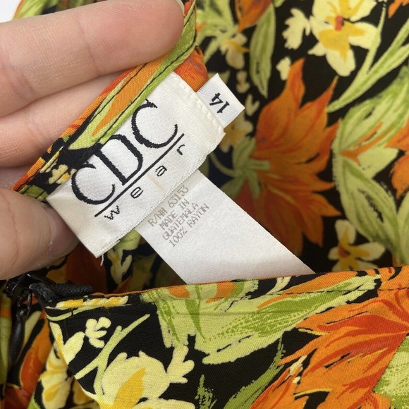 VTG Women's Floral Beaded Midi Length Dress Size 14 Orange Tie Waist CDC Wear - Picture 7 of 11